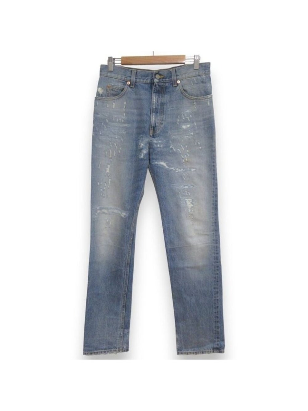 Gucci Damaged Logo Patch Denim Pants Jeans Size 30 Light Blue